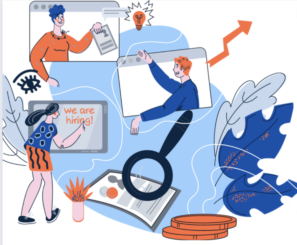 a cartoon of people looking at a computer screen