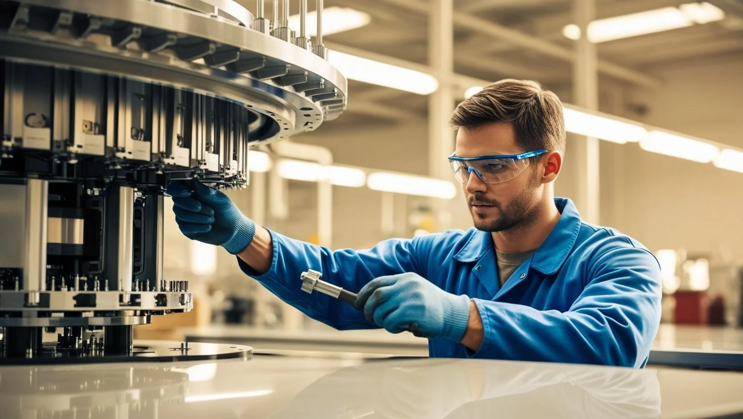 Assembly line worker operating machinery