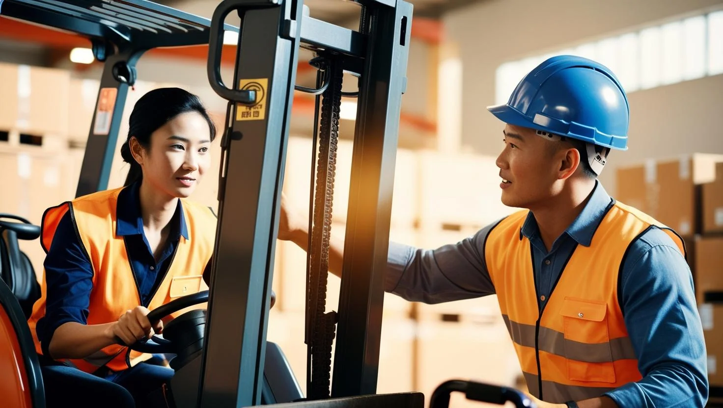 A skilled forklift operator maneuvering through a busy warehouse, showcasing the precision required for the job.