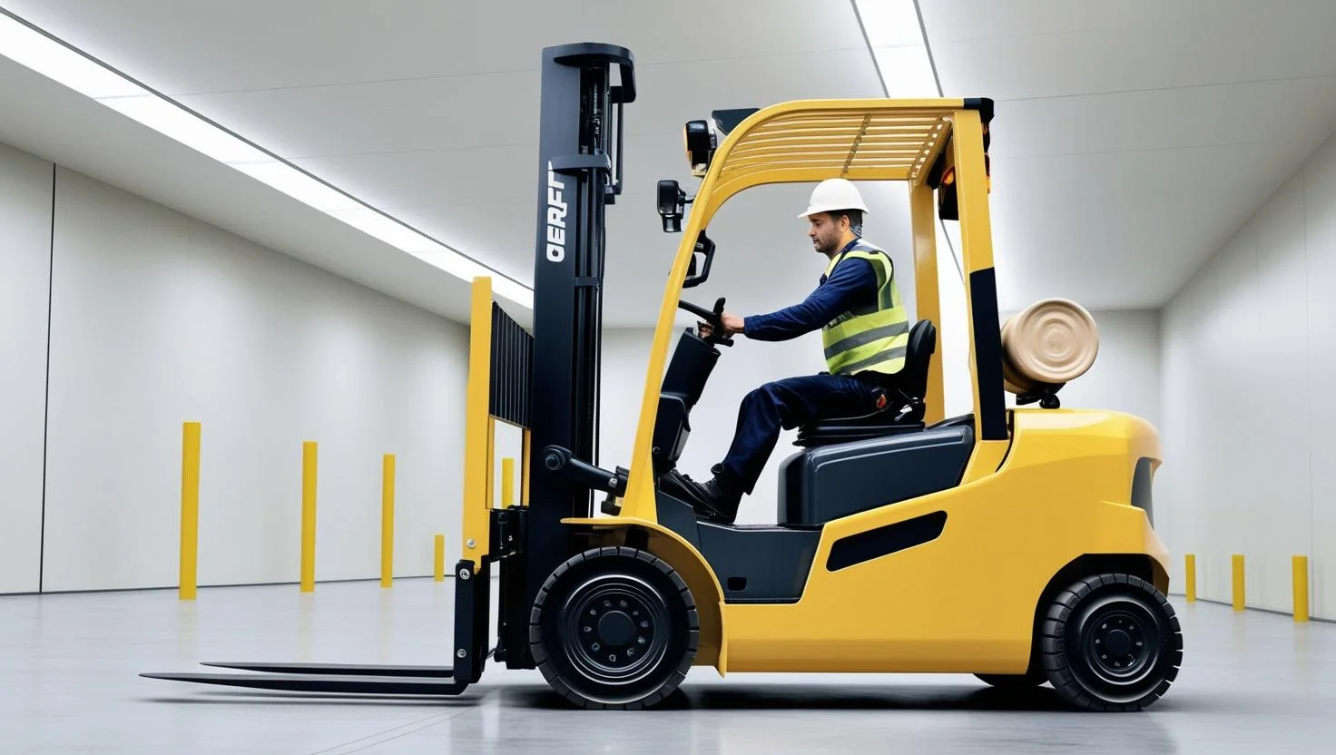 A female forklift operator smiling and giving a thumbs-up, representing diversity and satisfaction in the logistics industry.