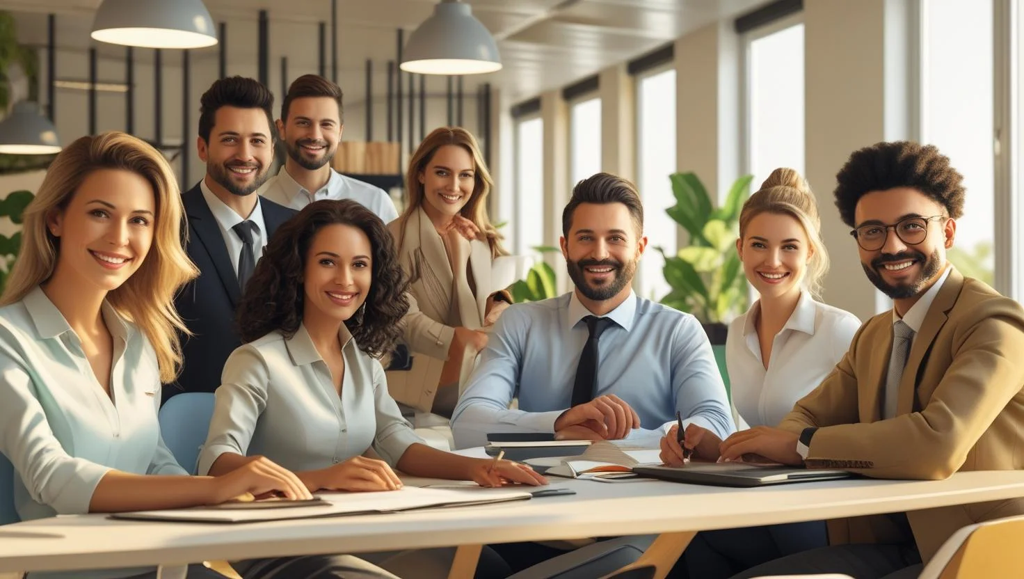 A diverse group of skilled workers from various industries, including construction, hospitality, and corporate sectors.