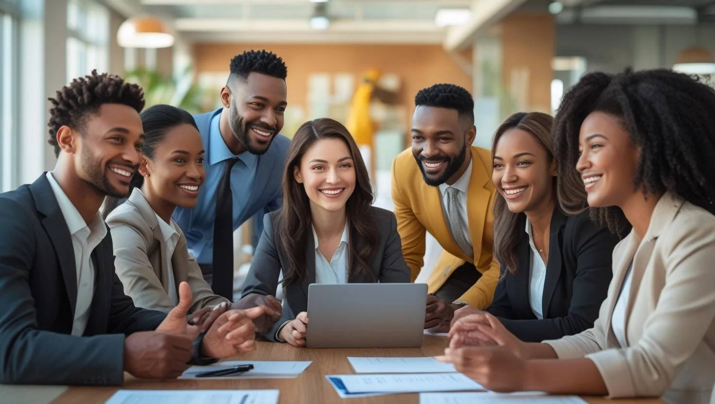 A team of professionals collaborating in a modern office, representing the quality candidates provided by Workers Direct.