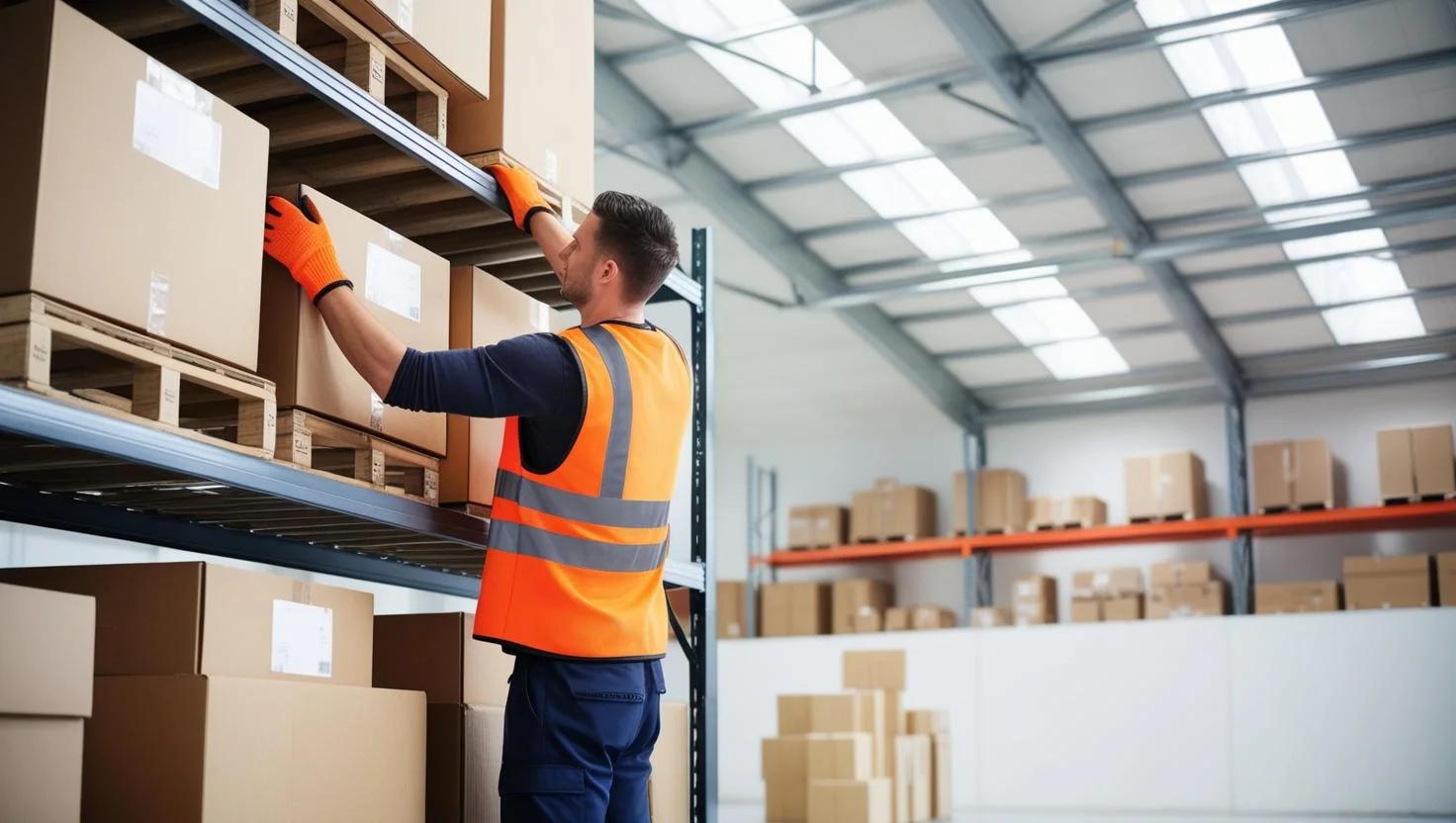 Warehouse operatives working together to load a truck.