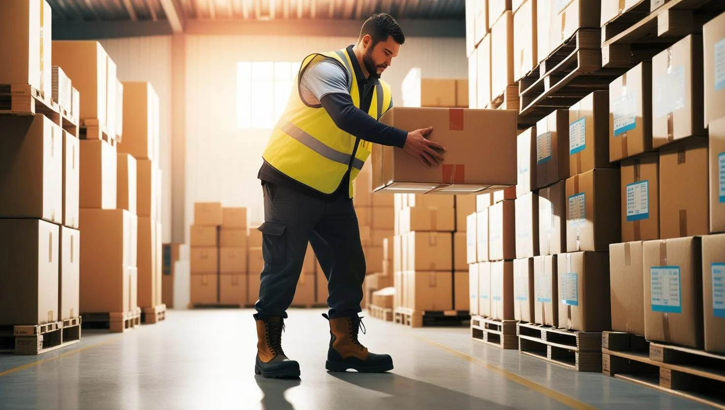 A smiling warehouse operative giving a thumbs up.