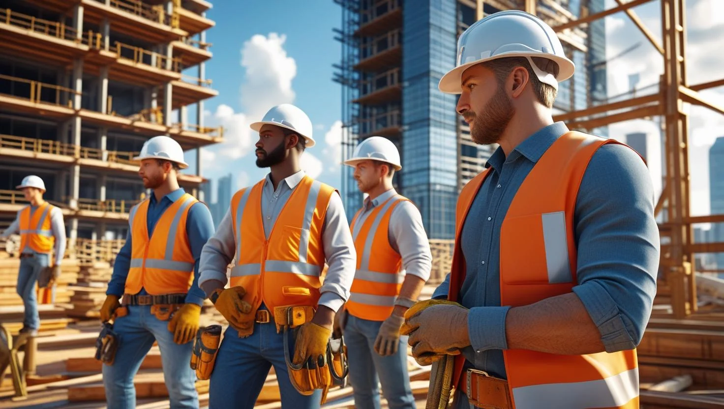 Team of construction labourers clearing a site in Edinburgh.