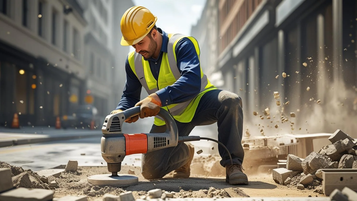 A construction operative working on site