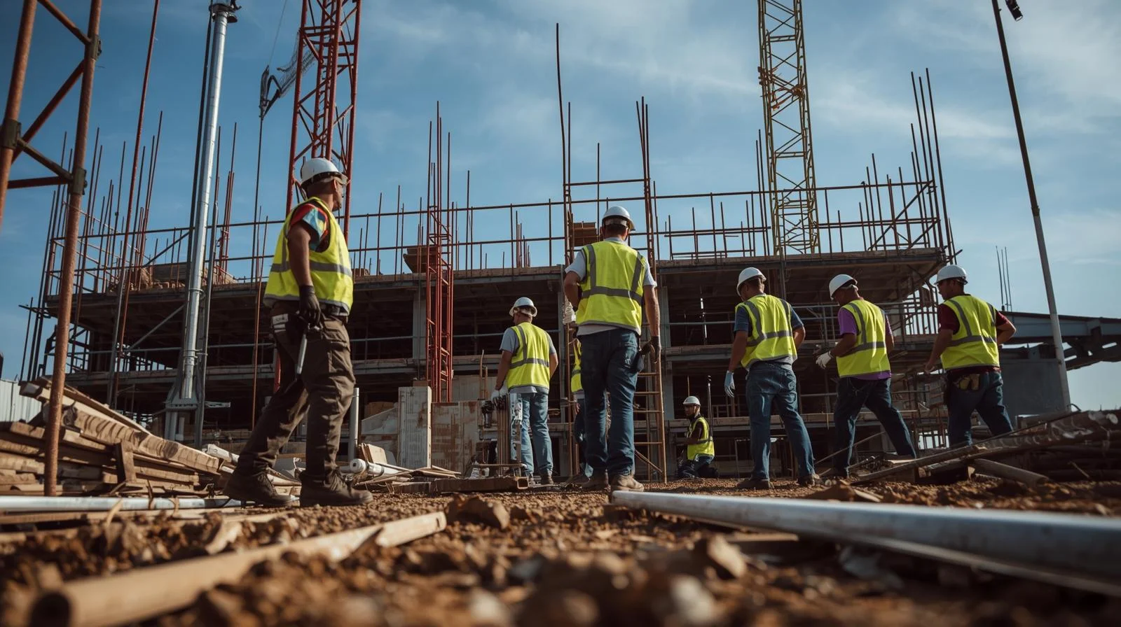 Construction site labourers posing for a photo