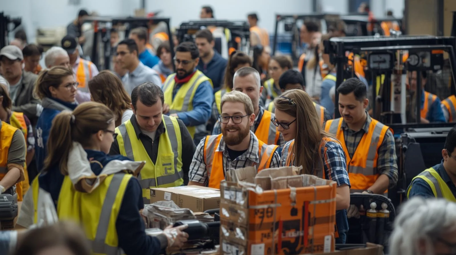 Diverse group of temporary workers engaging in a lively discussion