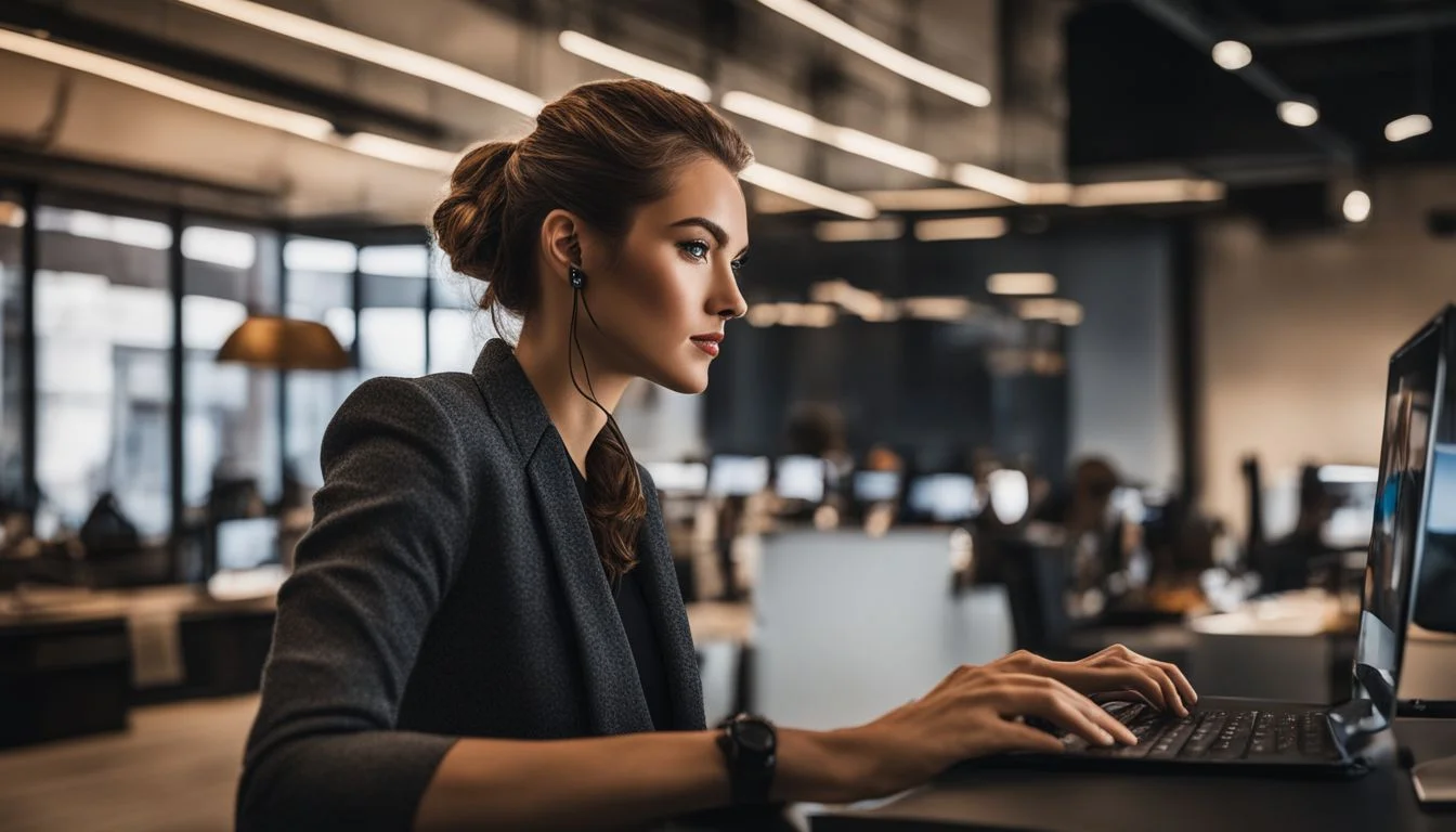 A professional using digital recruitment tools in a modern office setting. A professional using digital recruitment tools in a modern office setting.
