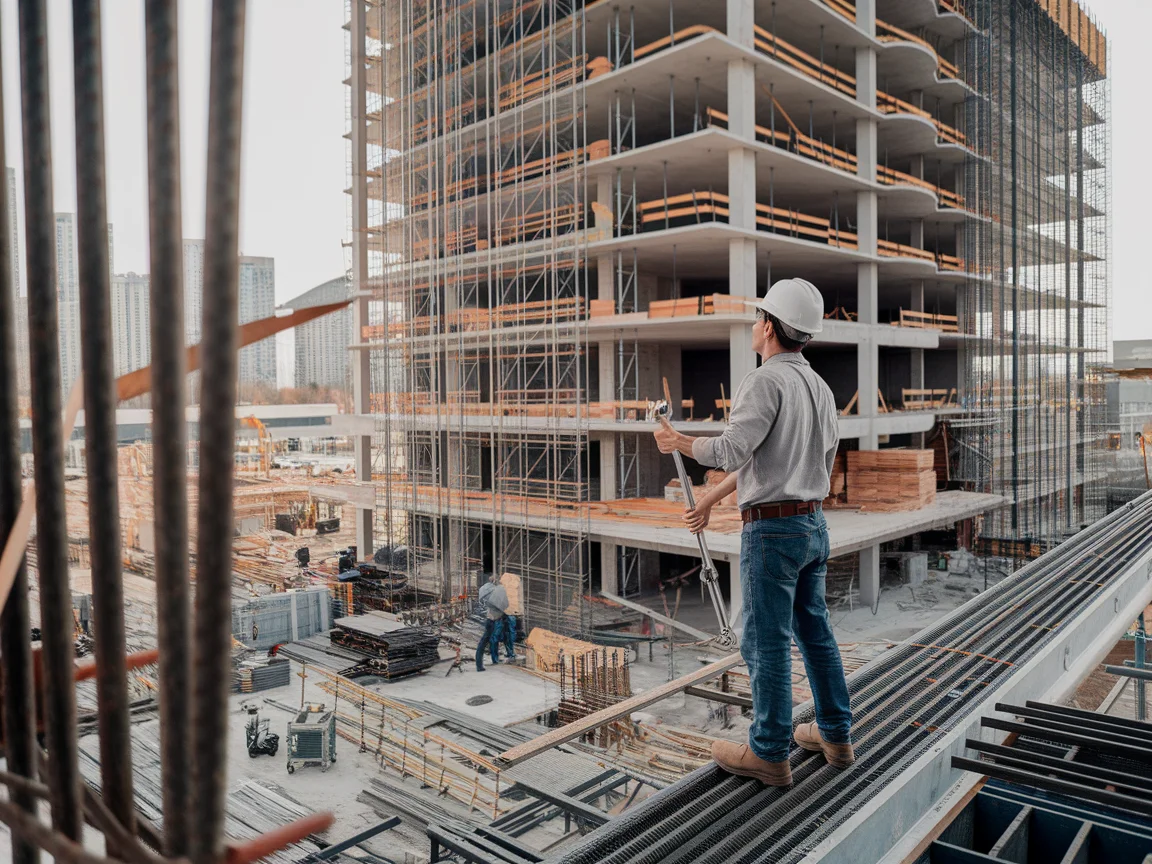 A carpenter working on a construction site