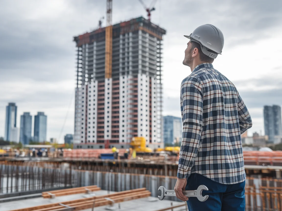 Construction workers at a residential building site