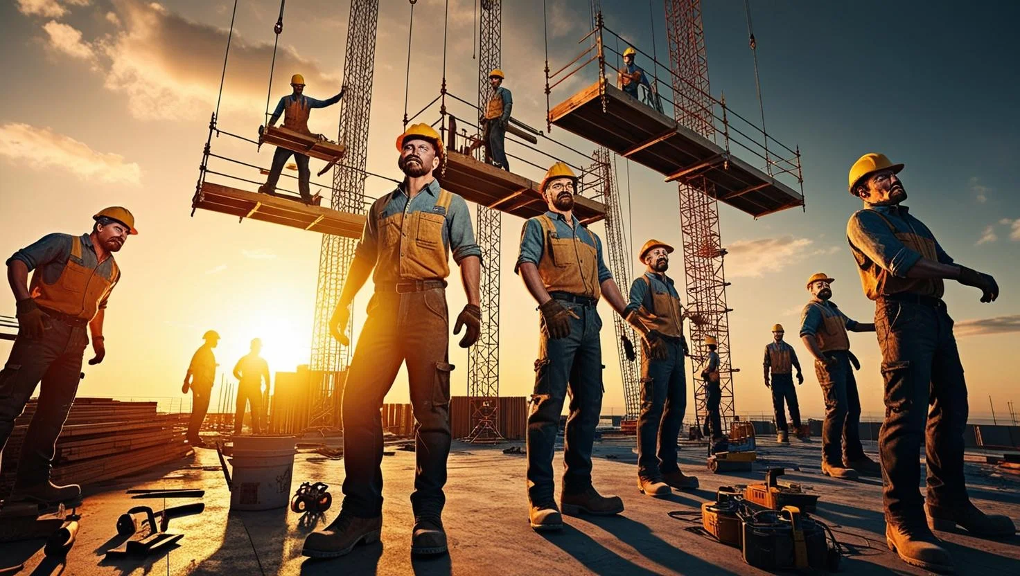 Construction site labourers working in Isleworth