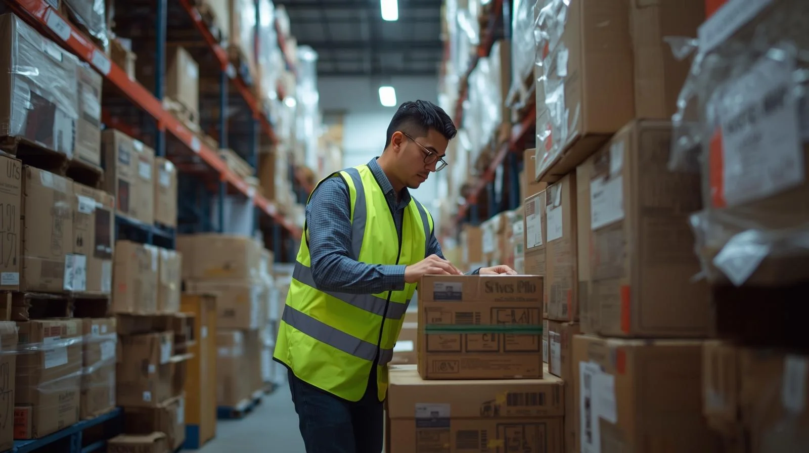 A team of warehouse assistants working together